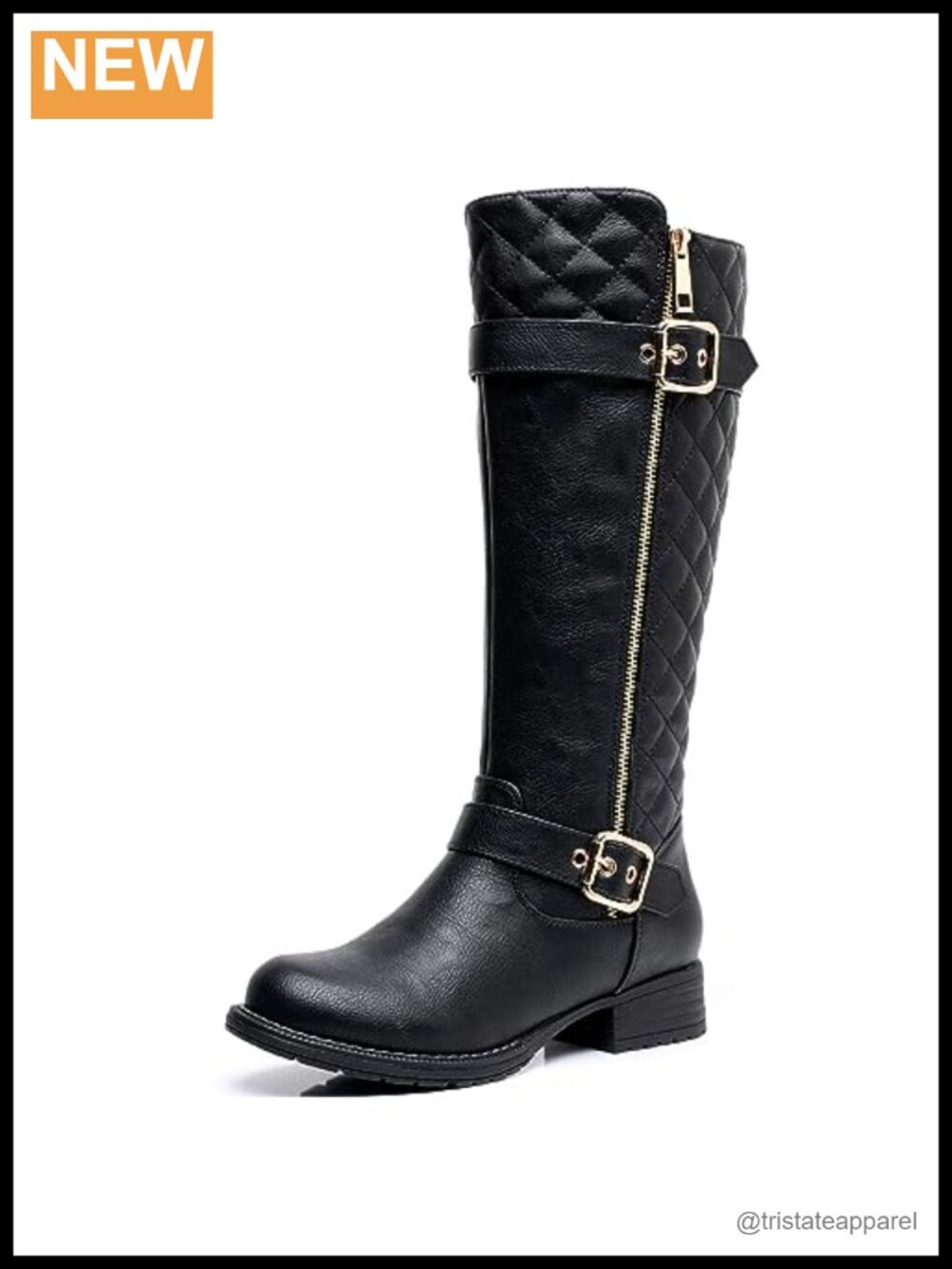 Quilted Knee High Boots Low Heel Faux Leather Riding Boots